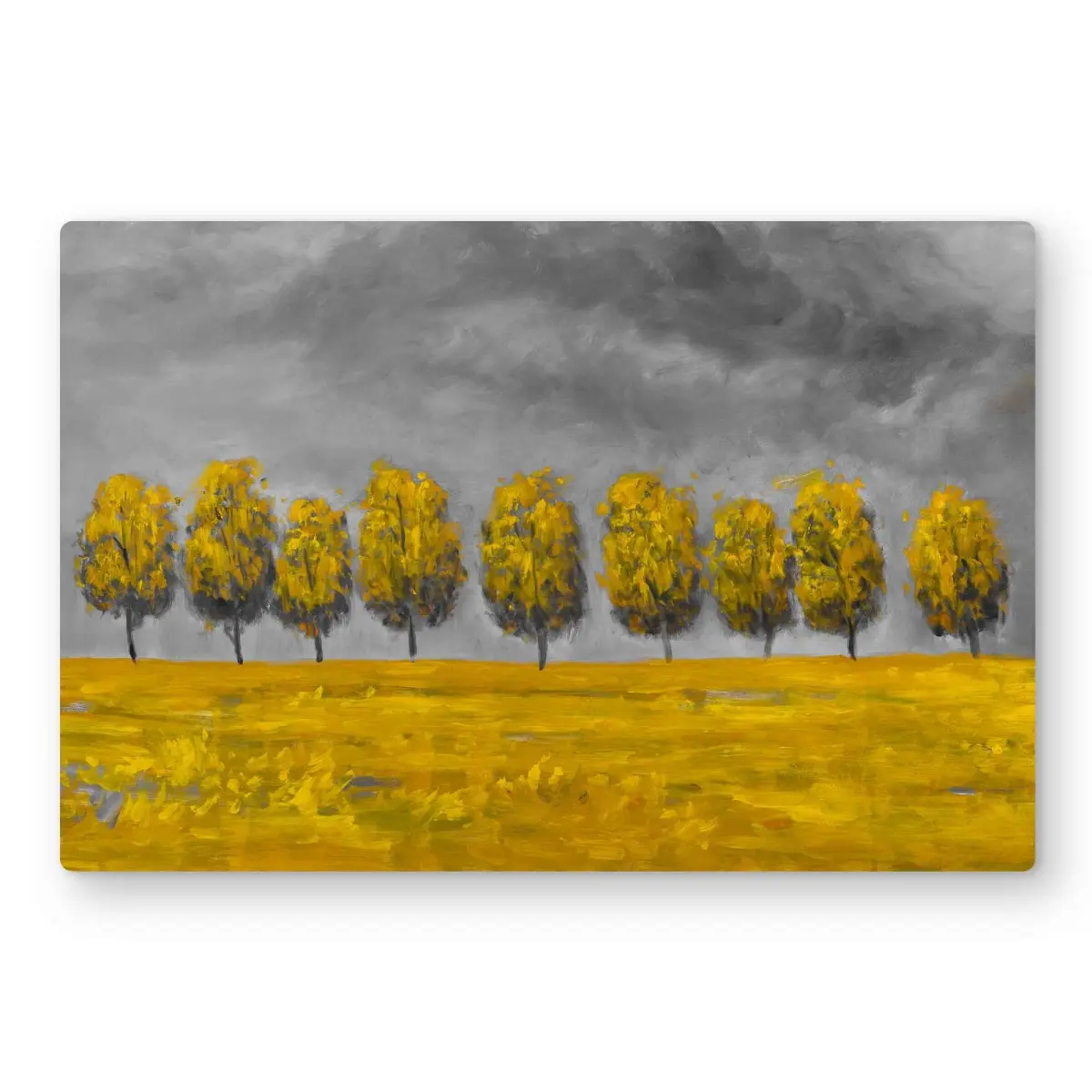 Begin Home Decor C1MP24367IG7JV 24 x 36 in. Trees In A Field - Gray Living Room Metal Print Wall Art - Home Decor