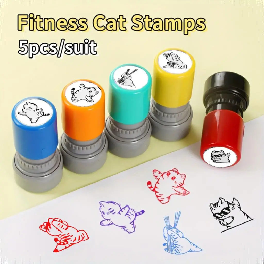 Set of 5 Colorful Cat Stamps, Teacher Stamp, Student Grading Stamp, Mark Assignments, Student Work, Reward Stamp, Motivating Stamps, Journal Stamp, Cute Cat Face Design, Teacher Comments, Gift