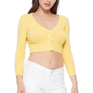 Cropped Cardigan Sweater 3/4 sleeve V-neck Retro Vintage Ye mak Brand