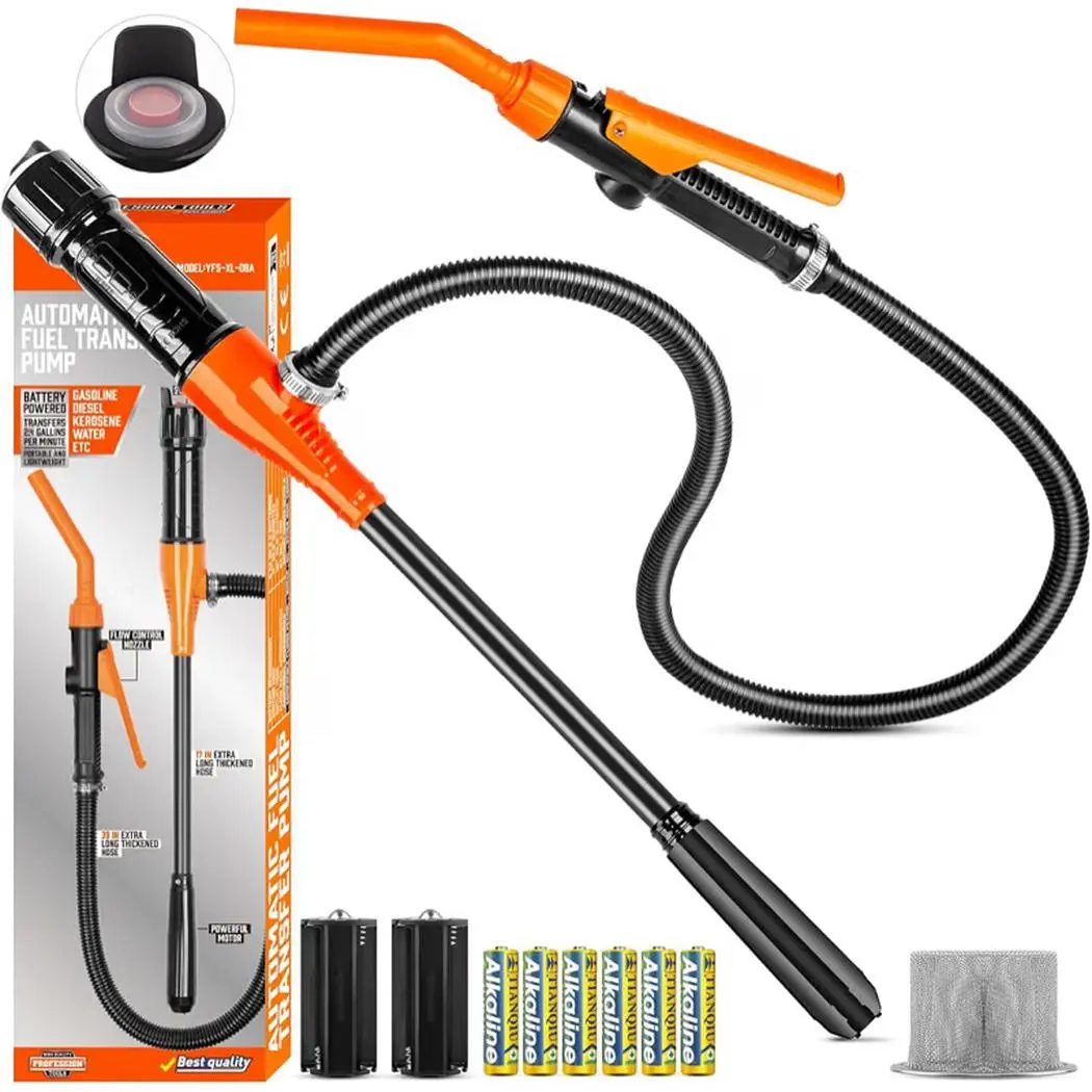 Portable Fuel Pump with Removable Filter 2.6 GPM, Waterproof Switch, No Assembly Required, for Gas, Fuel, Water, Multi-Use Transfer Pump