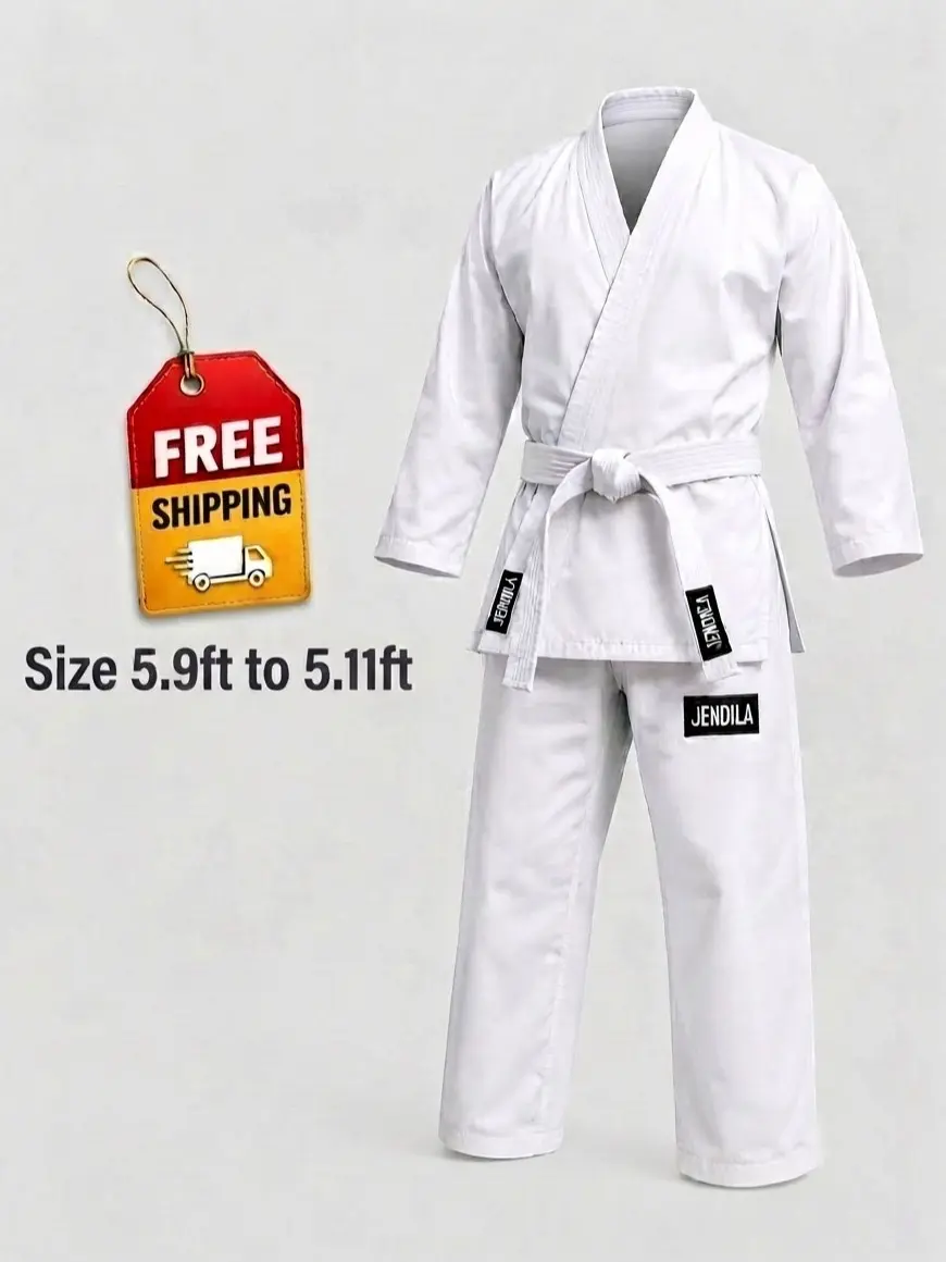 Traditional Martial Arts Uniform with Jacket, Pants & White Belt Lightweight Karate Gi Set for Kids & Adults (Size 5)