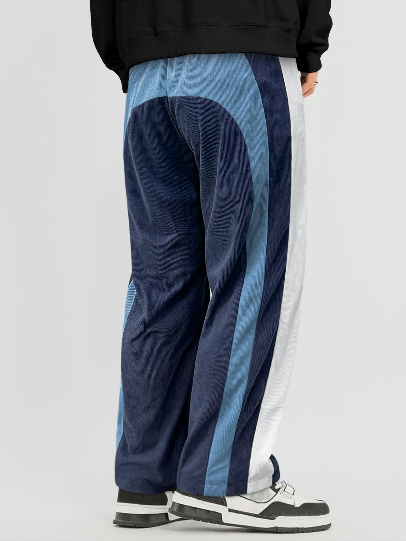 Casual Pants，Patchwork Casual Pants Three-color patchwork corduroy versatile retro straight-leg pants; unisex spring/summer loose wide-leg pants; drapey casual pants in Maillard tones