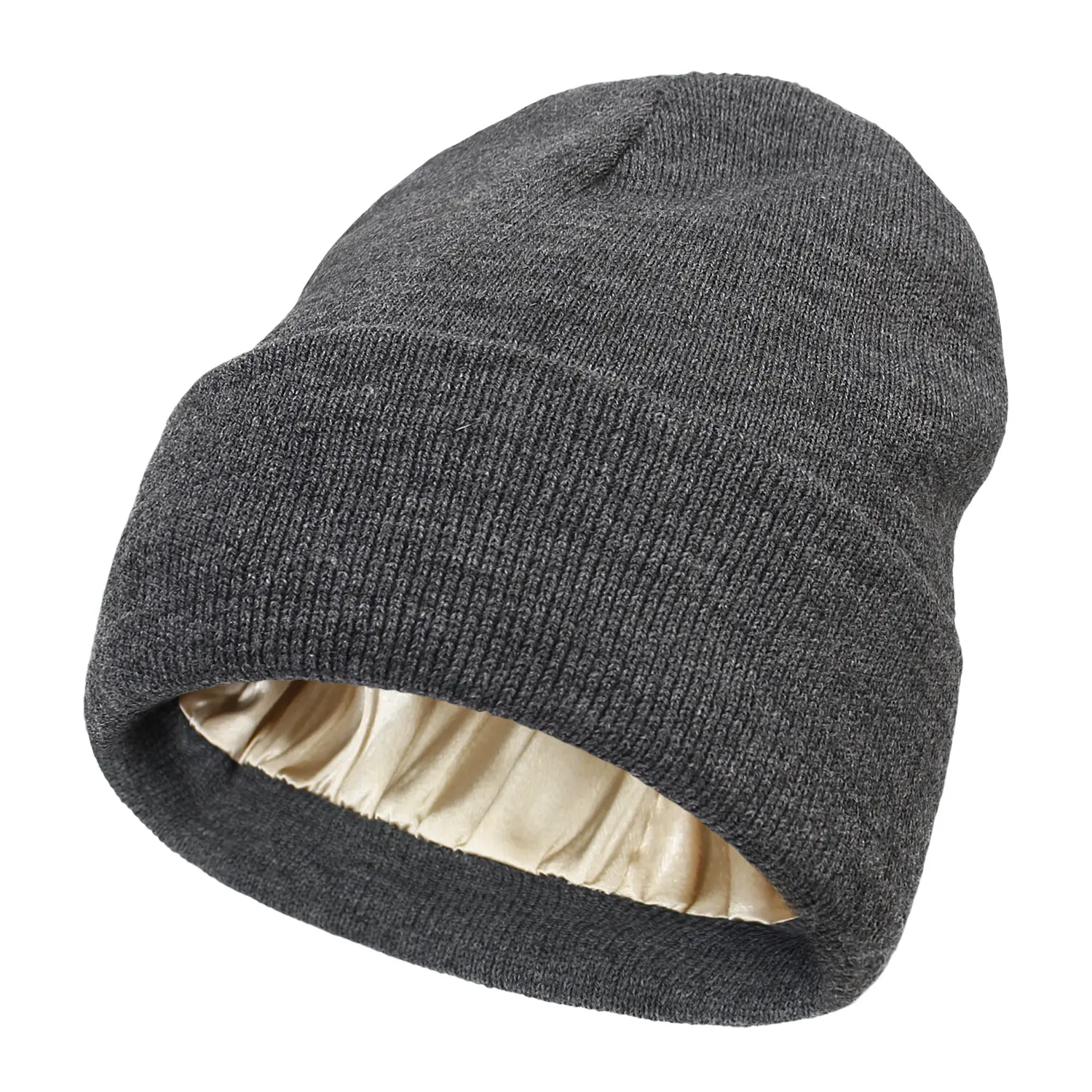 Luxurious Satin-Knit Winter Beanie Cozy Stylish Women's Hat with Silk Lining Warmth & Comfort, Fashionable Cuffed Skull Cap for Cold Weather Knit Hat