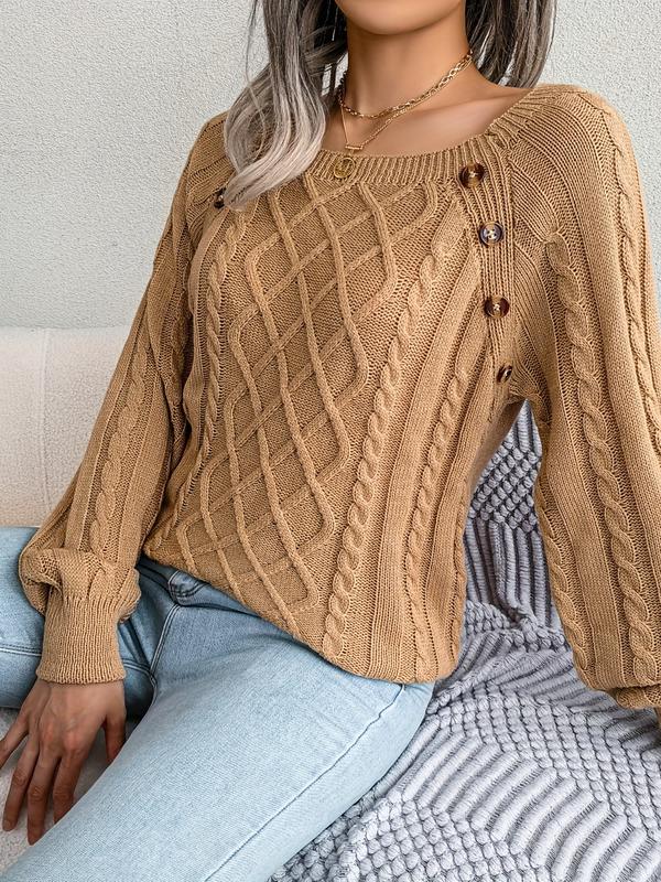 Sweaters for Women Oversized Crewneck Long Sleeve Casual Knit Pullover in Cable Knit Pattern, Solid Color, Fashionable & Elegant Tops White cardigan Skirts Drop Shoulder