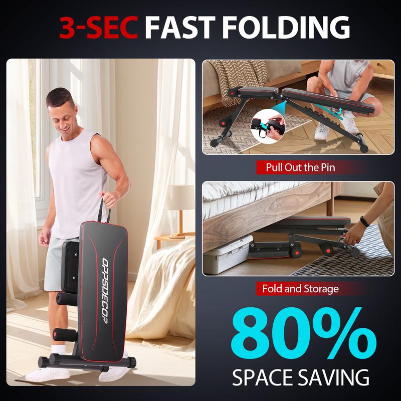 【TikTokShopBlackFriday】OPPSDECOR Adjustable Weight Bench for Full Body Workout, Foldable Bench Press Bench of Home Gym Strength Training,Incline Decline Flat Utility Workout Bench with Quick Folding& Fast Adjustment