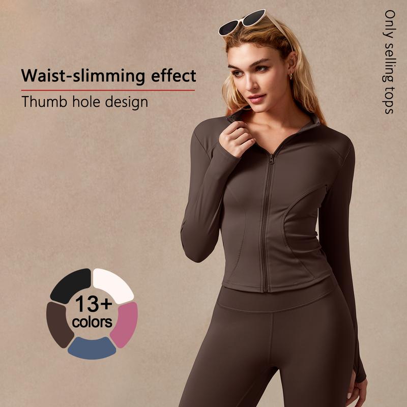 NcmRyu Women's Long Sleeve Full Zip Sports Jacket Slim Fit Quick Dry Breathable Stretch Fabric with Thumb Holes for Gym Running and Yoga Color 13 - Activewear casual fashion clothing