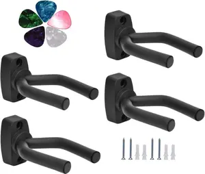 4 Pack Guitar Wall Hanger Stand with 5 Pack Guitar Picks, Violin Wall Hook, Mandolin Rack, Bass Accessories, Easy to Install, Modern Style, Steel with  Coated Arms, Wall Mount