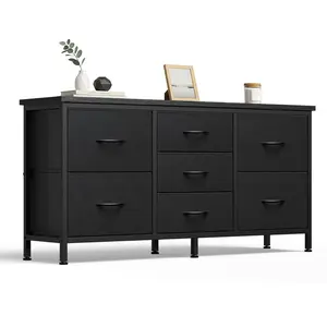 7-Drawer Fabric Dresser for Adults, 47-inch TV Stand for Most 43 to 55 inch TVs, Wide Storage Chest with Metal Frame