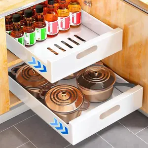 2 Packs Pull Out Cabinet Organizer, Slide out Drawers for Kitchen Cabinets, Under Sink Pull-Out Home Organizers with Adhesive Nano Film Fixed, Pantry Storage Shelf, 13.8" W x 21" D x 3.1" H