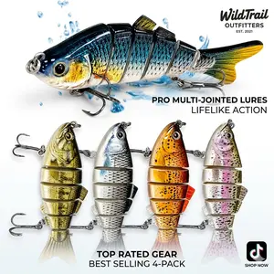 Multi Segments Jointed Fishing Lures Set, 3.9in 0.56oz Bionic Hard Torpedo Swimbait, Sinking Lifelike Fish Bait with Hooks, Freshwater Saltwater Outdoor Fishing Accessories