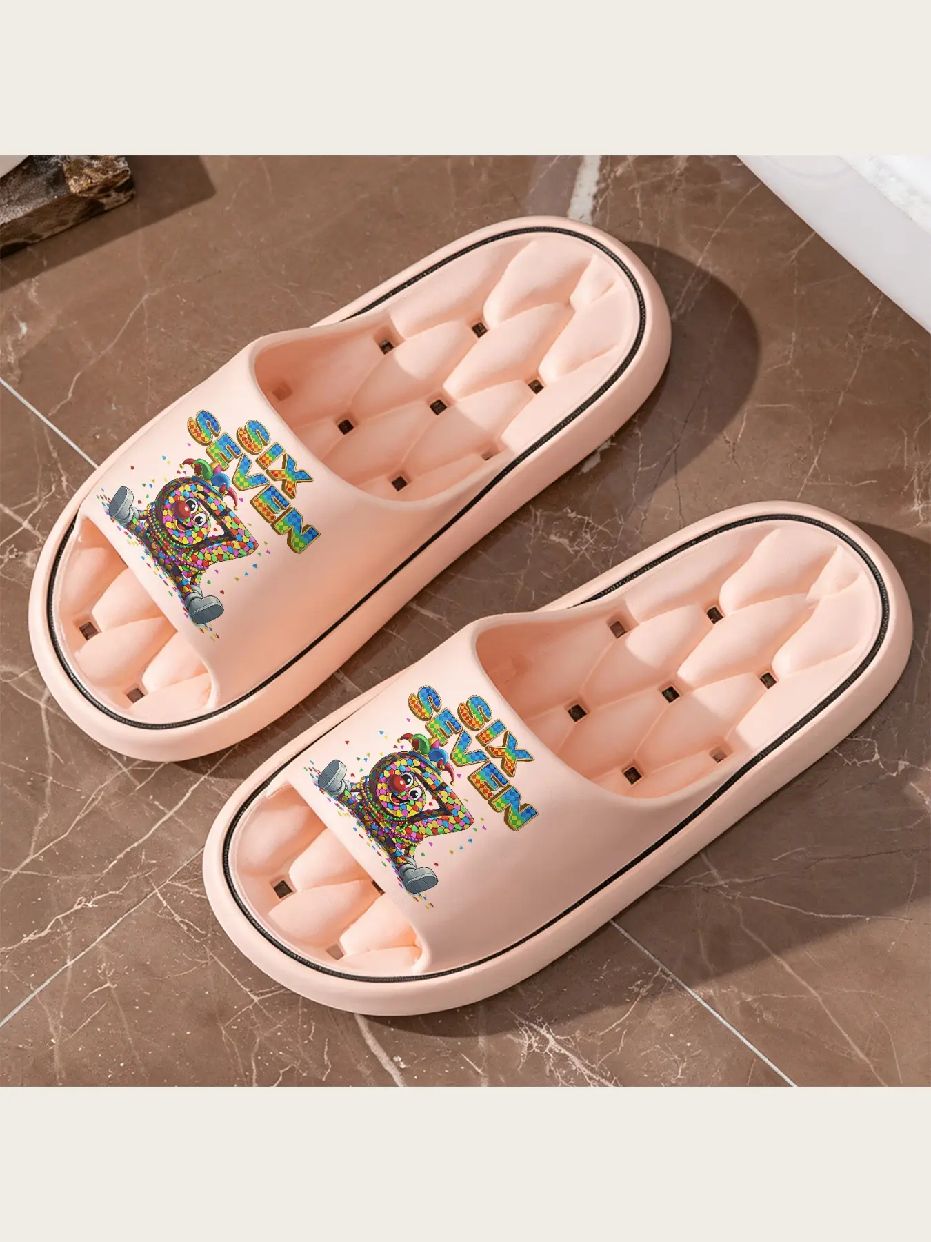 Novelty Clown 67 Design Slippers, Colorful Harlequin Themed Casual Slip-On House Shoes, Comfy Non-Slip Soft Plush Slippers, Fun Cartoon Jester Graphic Footwear for Indoor Home Bedroom Use, Festive Eye-Catching All Season Cozy Slip