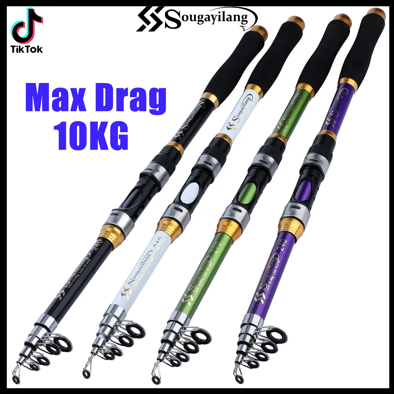Sougayilang Portable Telescopic Fishing Rod Carbon Fiber Sea Rod 5.9ft-10.8 ft with 10kg Drag for Saltwater and Freshwater Fishing Tackle - TikTok Shop
