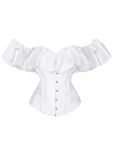 Women's Vintage Bodycon Bra Top, Ruffled One Shoulder Gathered Waist Corset, Back Tie Front Button Casual Sexy Court Shapewear, Strapless, Bustier Top