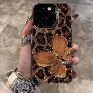 Leopard-Print Butterfly Shockproof and Scratch-Resistant Phone Case Compatible with iPhone 17/16/15/14 Pro and Samsung S25/24/23/22 Series Protection Cover Protective Smartphone puffer phone case iphone 17 pro phone cases