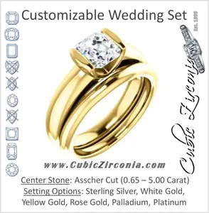 CZ Wedding Set, featuring The Liza Bella engagement ring (Customizable Asscher Cut Cathedral Bar-set Solitaire)