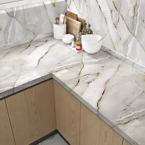 Gold Marble Kitchen Sticker Roll, Self-Adhesive Waterproof Fireproof PVC Wall Decal, Marble Backsplash Wallpaper, Durable High-Temperature Resistant