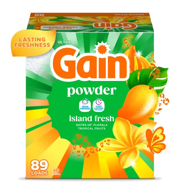 Gain Powder Laundry Detergent, Island Fresh Scent, 82 oz, 89 Loads