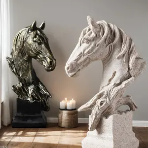 Vintage Gold Horse Sculpture, Resin Craftsmanship, Classic Nordic Style, Elegant Resin Decor for Living Room, Office, Bookshelf, Desk, Interior Decoration Accessories