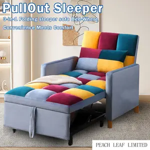 Pull-Out Bed with Adjustable Backrest, 3 In 1 Multi-Function Folding Ottoman Couch with Pillow for Small Living Room Apartment to Meets Convenience