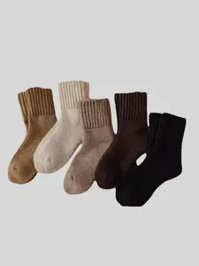 5 pairsWomen's Solid Striped Mid-calf Socks, Casual Soft Comfy Minimalist Aesthetic Warm Socks for Fall & Winter, Women's Socks for Daily Wear