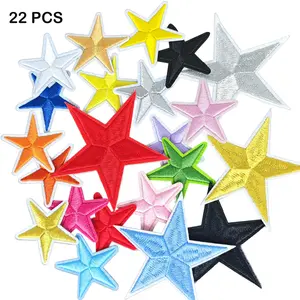 21PCS Colorful Star Embroidered Patch Iron on Patches Red Golden Blue Black Red Star Iron on Embroidered Patches
