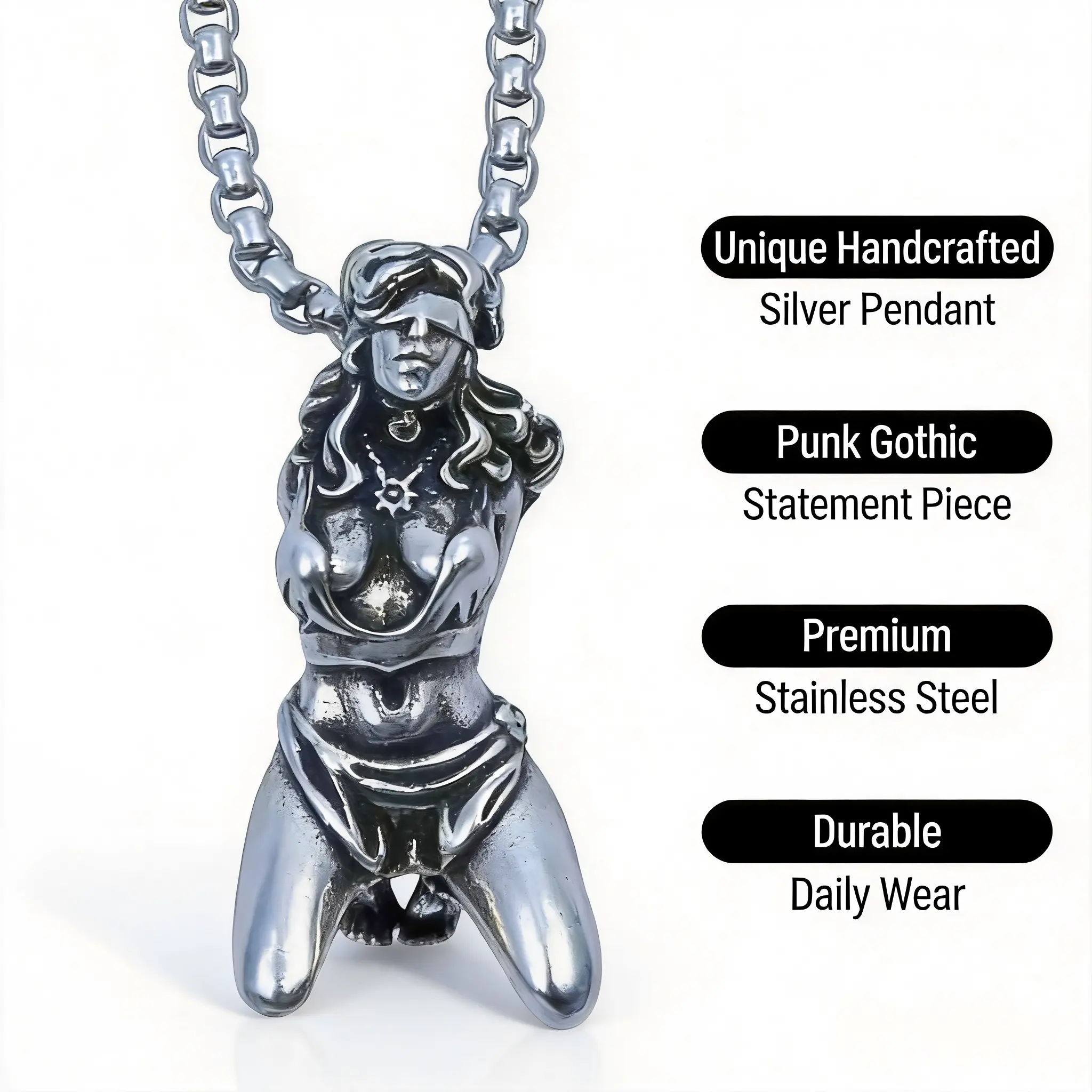 Men's BDSM-Inspired Kinky Copper Pendant Necklace with Silver Plating - Gothic Necklaces, Emo Gothic Chain Jewelry, Statement Fashion Accessory, Emo Gothic Necklaces
