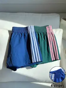 Quick-Dry Breathable Sport Shorts, Striped Loose-Fit Elastic Waist, Casual Summer Wear, Wide-Leg Outerwear, Breathable Sports Shorts, Athletic Sports Shorts, 1/2 Pack