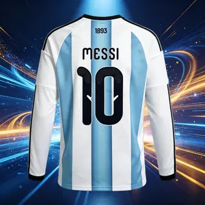 10# Messi 2026 Argentina Home Short Sleeve Soccer Jersey Blue and White