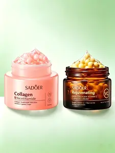 VC & Nicotinamide Collagen Bead Cream Duo, Hydrating Softening Daily Face Moisturizer Suitable for All Skin Complexions Including Combination Skin