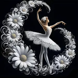 Daisy Flower Ballerina 5D DIY Full Drill Round Diamond Painting Kit 40x40cm