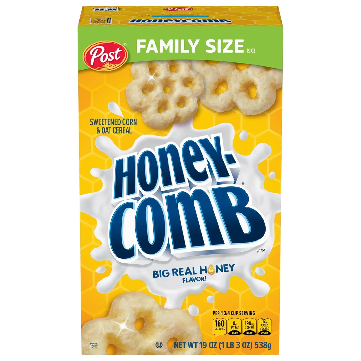 Honeycomb Breakfast Cereal, Made with Real Honey, 19 oz Box | Made With Whole Grain, No Artificial Colors And Flavors, Dye Free, On The Go Treat, Snack For Kids And Adults