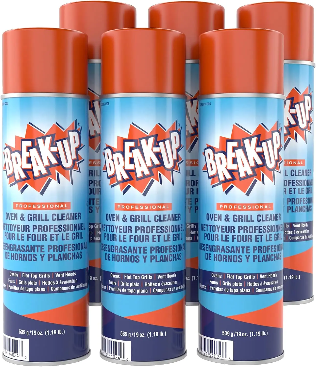 Diversey Break-Up Heavy Duty Household Kitchen Aerosol Foam Oven & Grill Cleaner, 19 oz, 6 Pack - Degreasing, Baked-On Grease Removal, Fast Drying, for Commercial Kitchens, Vent Hoods