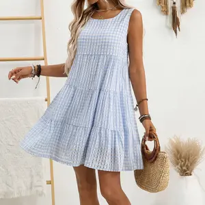 2026 Women's Sleeveless Plaid Sundress Casual Loose Fit Chiffon Flowy Swing Dress Everyday Summer Clothes
