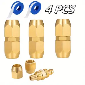 4Pcs Air Hose Repair Fitting,Brass Pneumatic Hose Splicer,with 2 Teflon Tape,for 1/ 4-Inch ID Hose,Reusable Hose Splicer Repair Kit,for Home,Garages,Professional Car Shops,Etc.