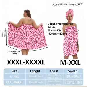 Pink Leopard Print Bath Skirt & Hair Towel Wrap Set, Plus Size M-XXXXL, Non-Slip Adjustable Shower Wrap, Soft Absorbent Multi-Use Spa Towel Dress, Hands-Free Bathroom Cover-Up, Ideal for Valentine's Day & Everyday Use for Women