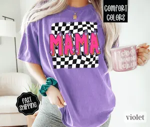 Retro Mama Checkered Shirt, Mother's Day Gift for Mom, Mom Shirt, Retro Mama Shirt, Comfort Colors Mama Tshirt Womenswear Oversized