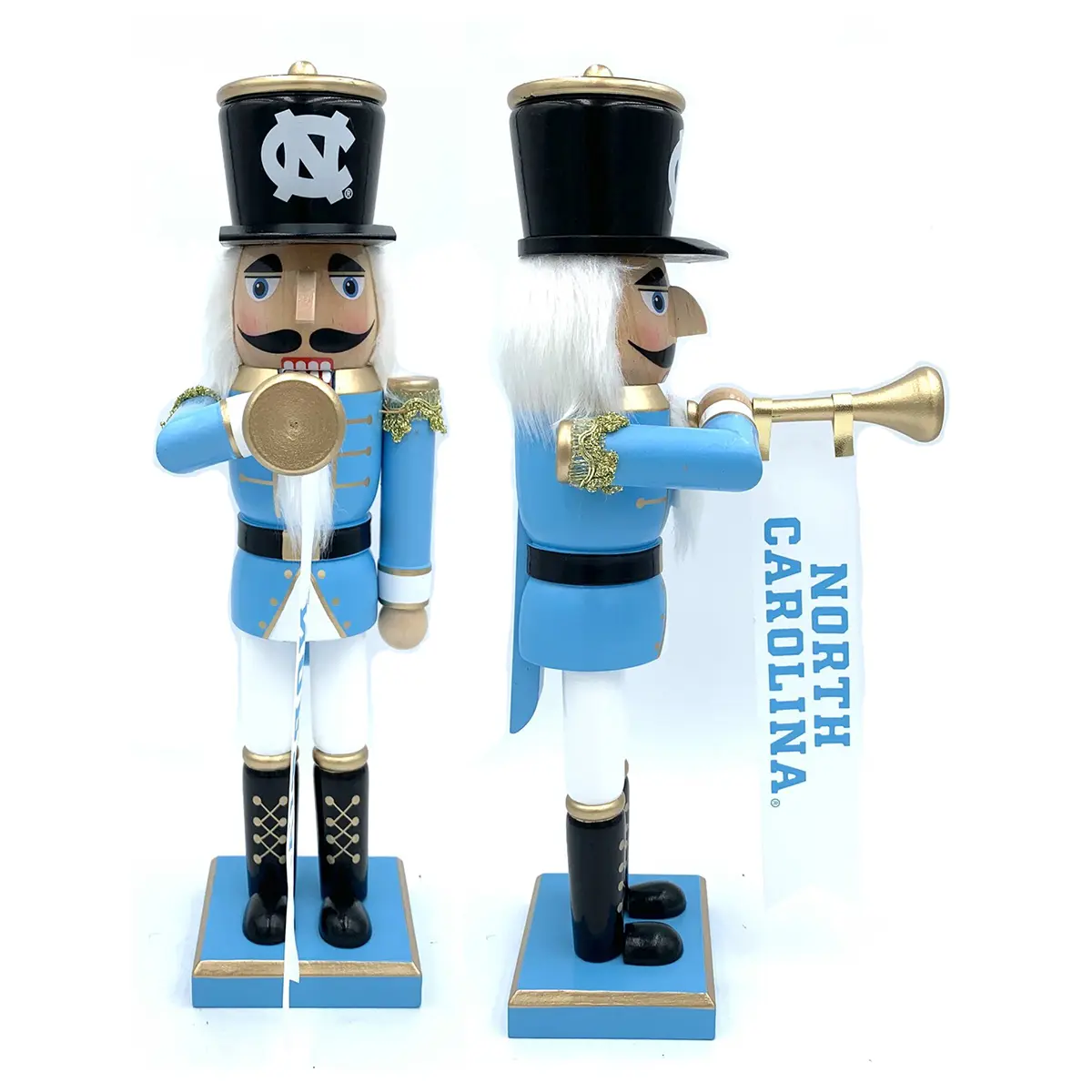 212 MAIN 14-in Handcrafted Wooden North Carolina Bugler Nutcracker with Sparkling Horn - Festive Game Day Ornament, Home Holiday Decorating Accent, Collectible (Includes Wooden Ornaments)