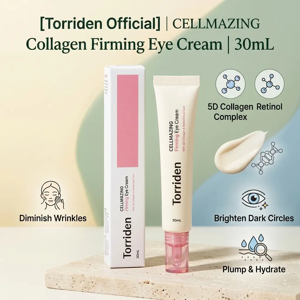 [Torriden Official] CELLMAZING Collagen Firming Eye Cream 30mL - Lightweight Dual Care Eye Treatment with 5D Collagen Complex, Retinol, Wrinkle Firming, Dark Circle Brightening, Plumping Hydration