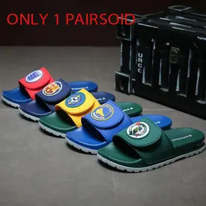 Football World Cup Team Logo Slippers, Adjustable Sports Slippers with Basketball/Football Badge, Men's Non-Slip Thick Sole Slippers, Casual Fan Themed Summer Shoes