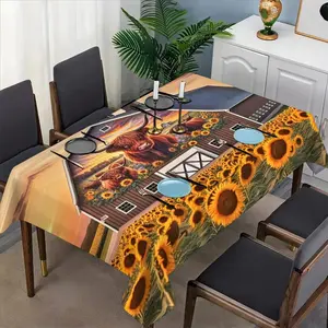 Country Style Sunflower and Cow Tablecloth Set, Fabric, Suitable for Dining Tables, Tea Tables, TV Stands, Picnics, Picnic Table Cover