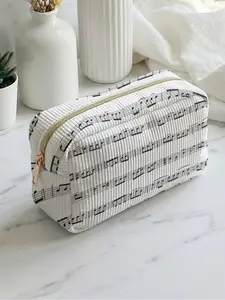 1 piece of musical staff and note pattern 2D printed makeup bag, large capacity design |suitable for all seasons/general use| fits daily skincare and various cosmetics | all-round for life and travel