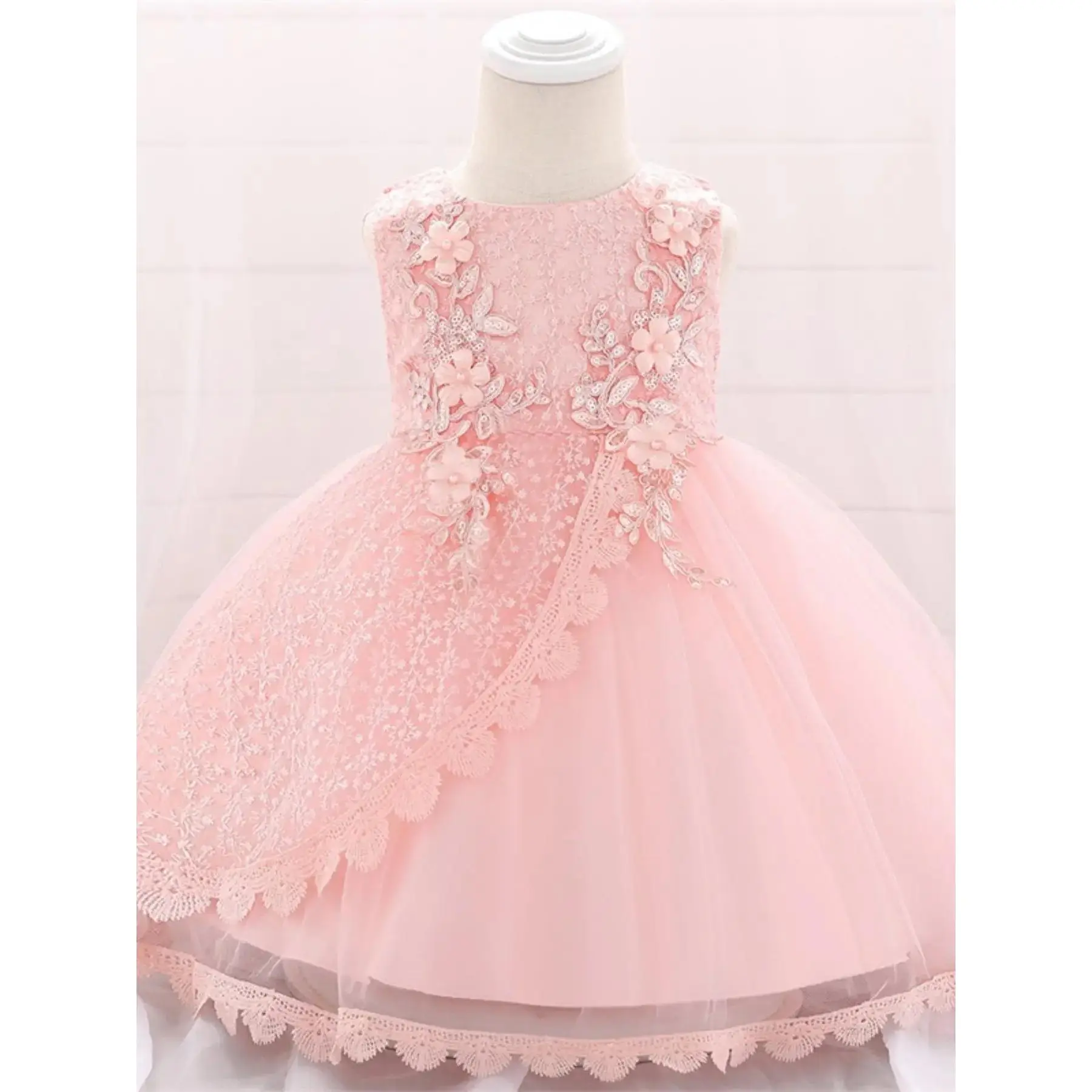 Baby Girl Clothes Infant Christening Cocktail Toddler Baptism Pageant Birthday Party Sequins Floral Mesh Ball Gown Princess Dress for all Season 0 to 2 Years
