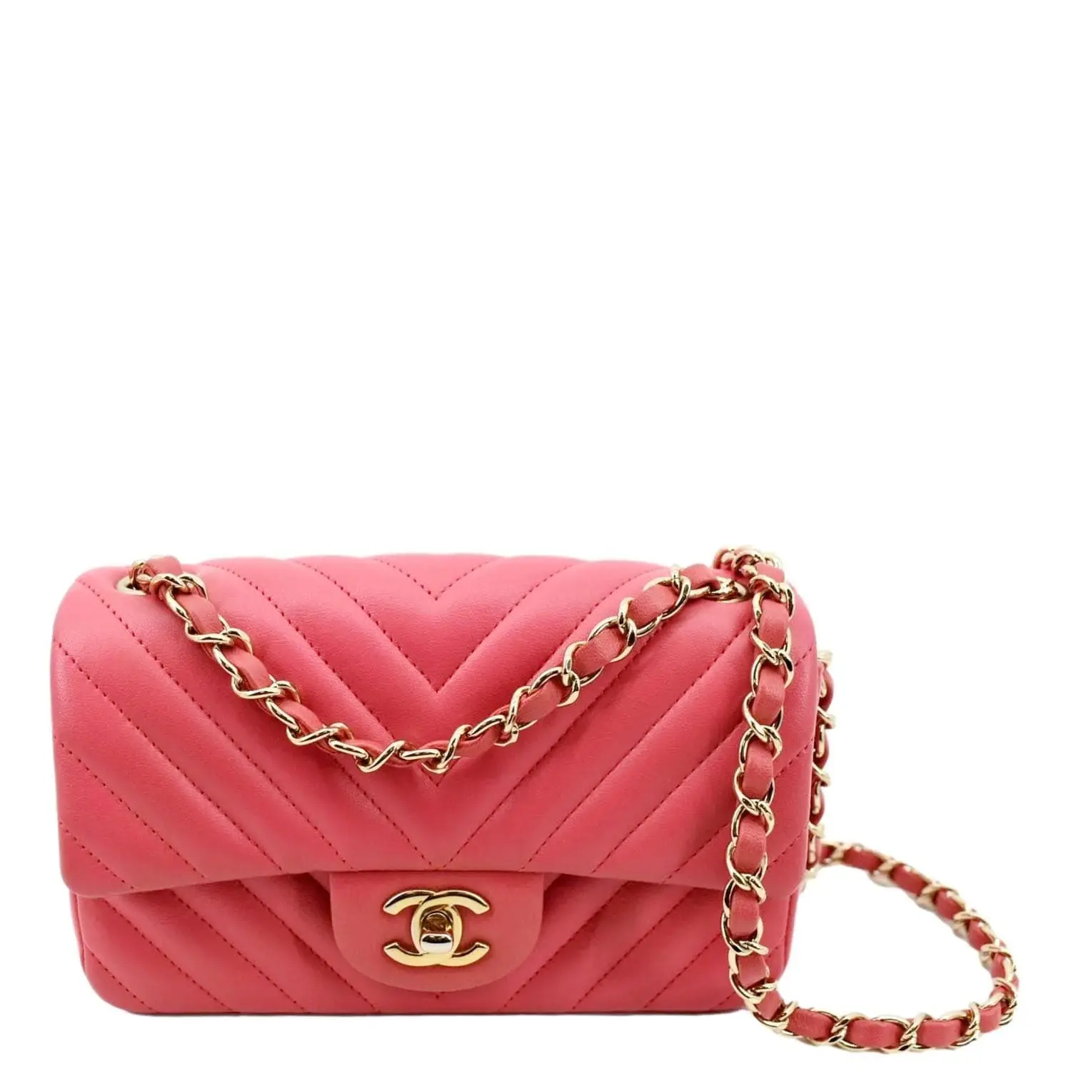 Pre-owned CHANEL Leather Crossbody Bags Timeless Classic Square Flap Chevron Calfskin Crossbody Bag Pink