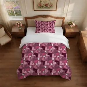 Multicolor Heart Print Comforter Set, 2/3 Pieces (1 Comforter + 1/2 Pillowcases, No Pillow Insert), Sweet Girly Style Bedding, U-Shaped Stitched Soft & Lightweight, All-Season Use, Ideal for Teens & Adults Bedroom Decor, Thoughtful Holiday Gift for Her
