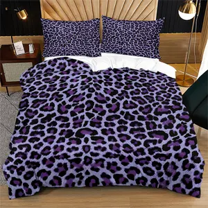 Light Purple Black Leopard Print Soft Mist Enchanting Duvet Cover Set, Bedroom bedding set 2/3 Pcs (1 Duvet Cover + 1/2 Pillowcases No Filler) Smooth Breathable Easy Wash Fade-Proof Ideal for Style Lovers Literary Users Fits Bedrooms Apartments