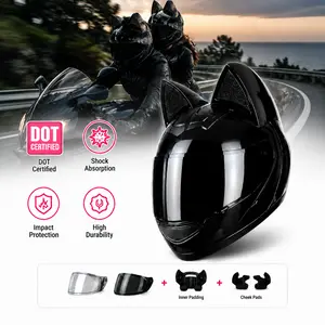 Cat Ear Motorcycle Helmet Unisex Full Face DOT Certified Lightweight Bluetooth Soft Ear Pads Aerodynamic Ventilation Cool Personalized Safety Gear for Men & Women – M Size Helmet with Adjustable Gift Liners (S & L Included), 2 Visors, Helmet Storage Bag f