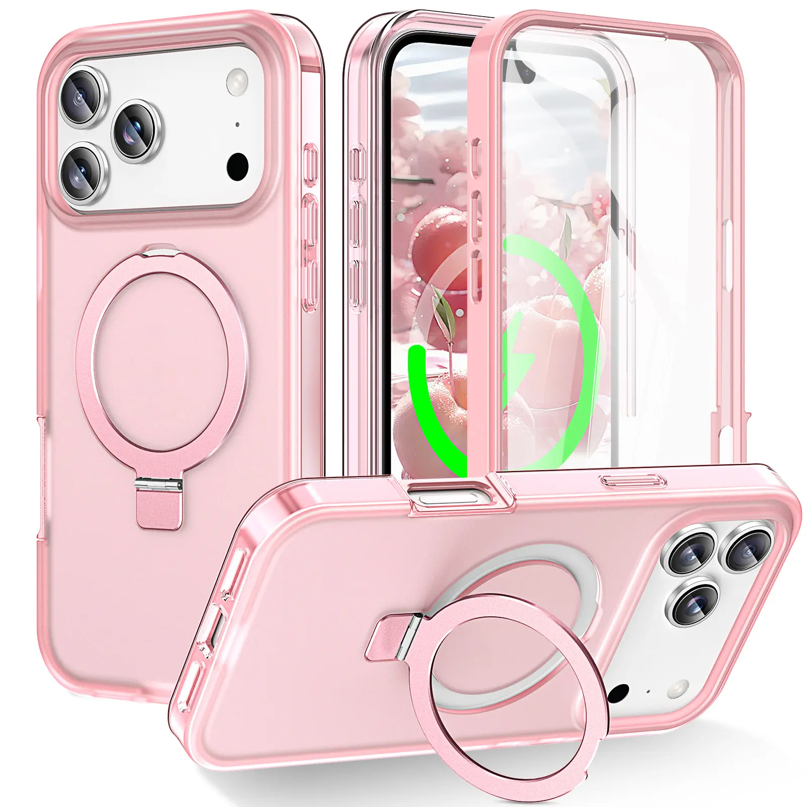 for iPhone 18 Pro Max 17 16 15 14 13 Stand Case with Screen Protector with Magnetic Invisible Ring, Compatible with MagSafe, Military-Grade Protection,Great Grip Feeling, Translucent Full Body Shockproof Phone Cover