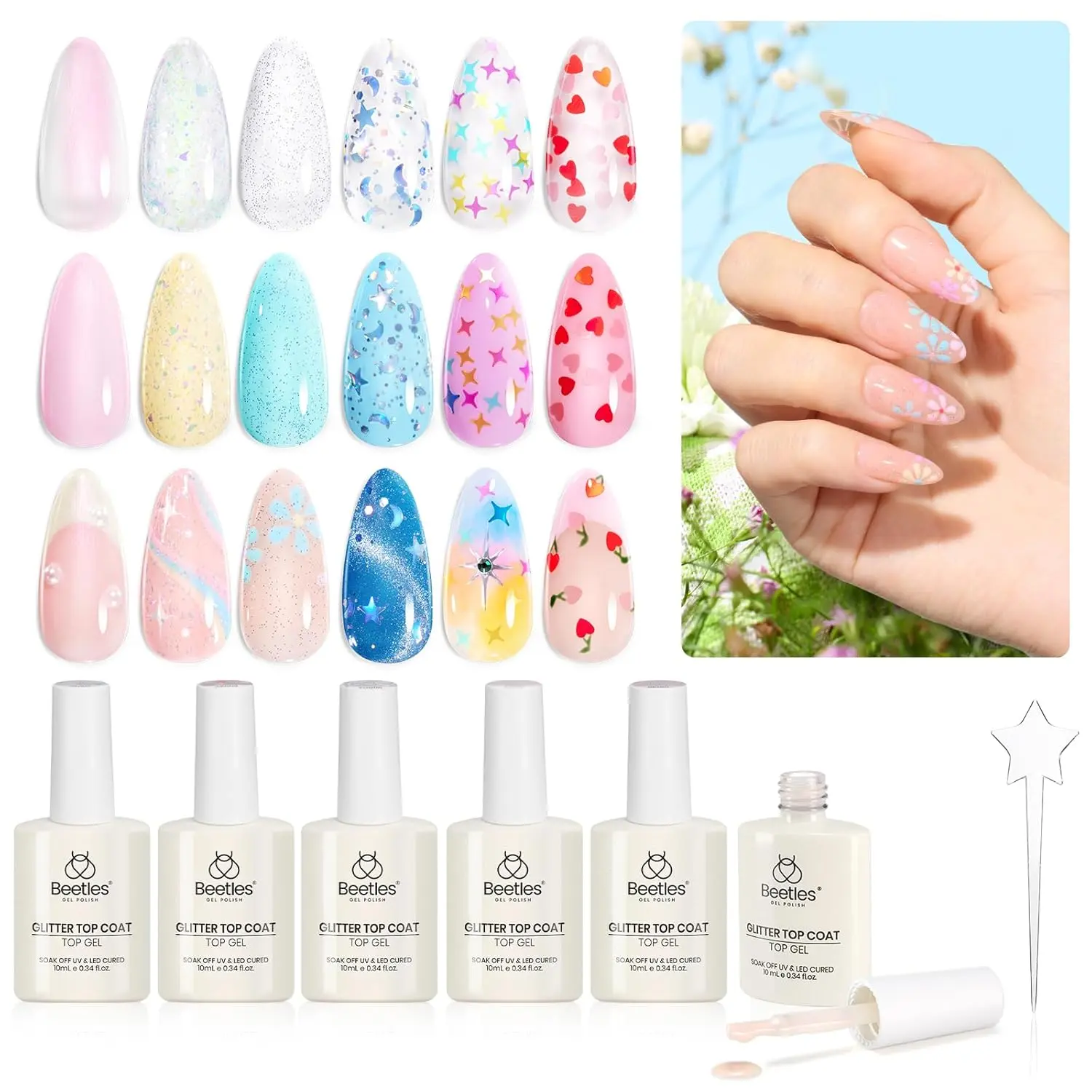 6Pcs Glitter Gel Top Coat Set