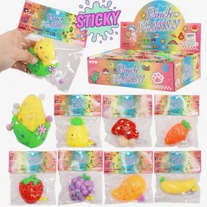 Fruits and Vegetables Themed Sticky Pom-Pom Squishy Bag Toy, Fidgets Squishies for Kids Stuff, All Needohs Squishy Novelty Toy stress relief