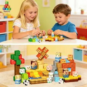Magnetic Puzzle Building Blocks Set, Happy Farm Construction Kit, Stem Montessori Creative Teaching Toy, Suitable for Kids 3-6 & 4-12 Years